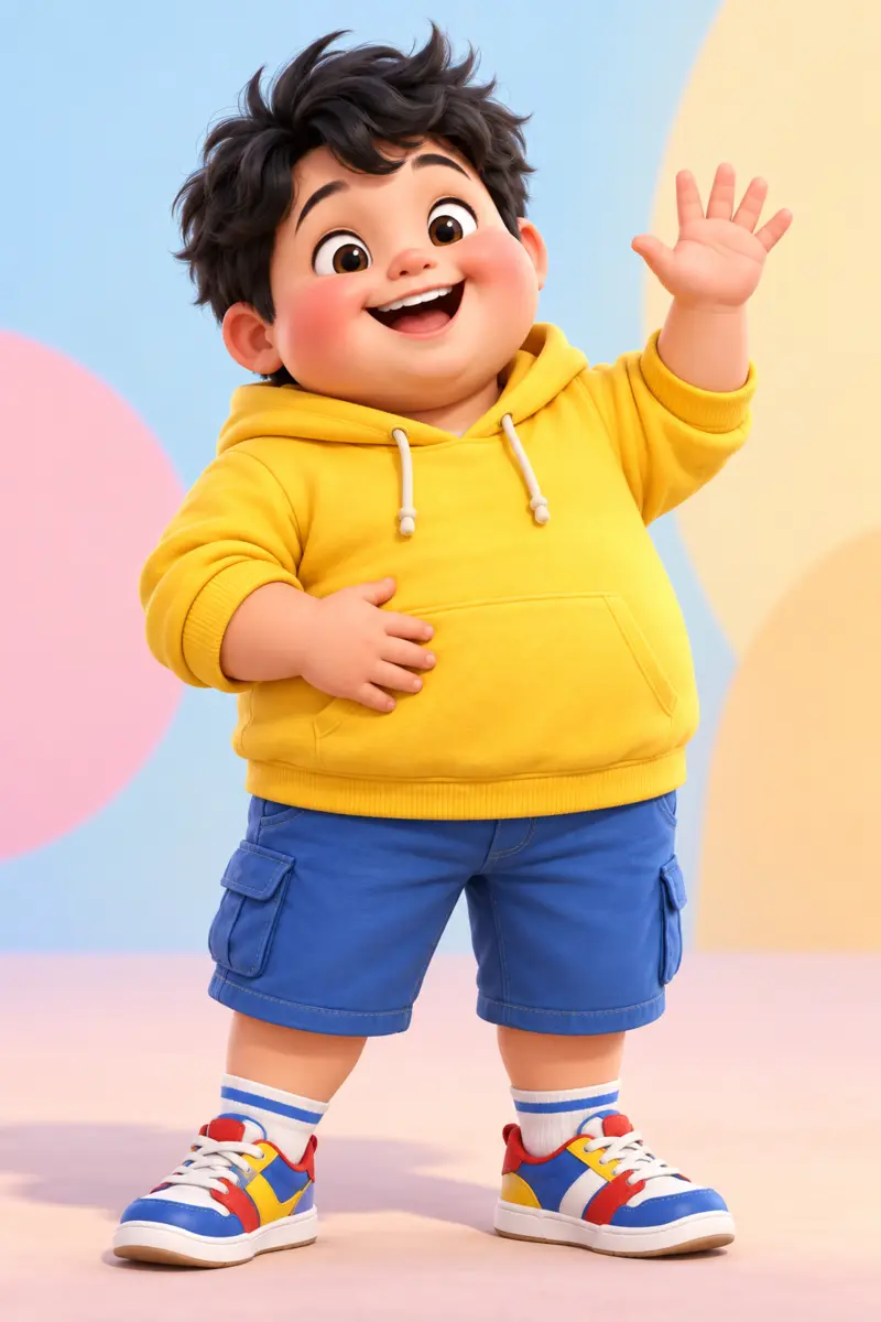 Cute 3D cartoon boy character in a yellow hoodie designed by TheDToons